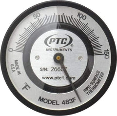 PTC Instruments - 150°F, 2 Inch Dial Diameter, Pipe Surface Spring Held Thermometer - 2° Division Graduation - A1 Tooling