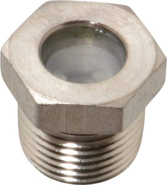 LDI Industries - 7/16" Sight Diam, 3/8" Thread, 0.72" OAL, High Pressure Fused Pipe Thread with Reflector Sight Glass & Flow Sight - 3/4" Head, 1,850 Max psi, 3/8-18 Thread - A1 Tooling