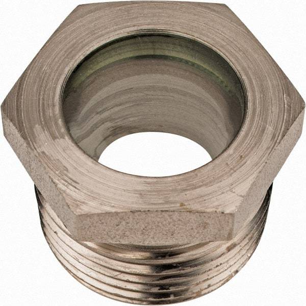 LDI Industries - 15/16" Sight Diam, 1" Thread, 1.06" OAL, High Pressure Fused Pipe Thread, Open View Sight Glass & Flow Sight - 1-3/8" Head, 1,250 Max psi, 1 to 11-1/2 Thread - A1 Tooling