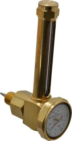 LDI Industries - 2-3/4 Inch Long Sight, 1/4 Inch Thread Size, Buna-N Seal Elbow With 1-3/8 Inch Dial Thermometer, Vented Oil-Level Indicators and Gauge - 4-1/4 Inch Length to Center of Base - A1 Tooling