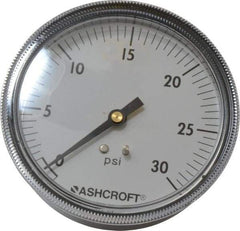 Ashcroft - 3-1/2" Dial, 1/4 Thread, 0-30 Scale Range, Pressure Gauge - Center Back Connection Mount - A1 Tooling