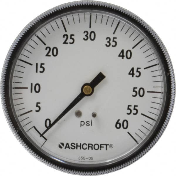 Ashcroft - 3-1/2" Dial, 1/4 Thread, 0-60 Scale Range, Pressure Gauge - Center Back Connection Mount - A1 Tooling