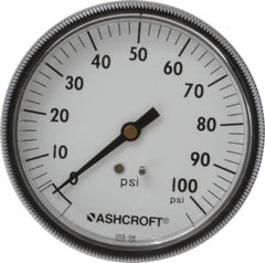 Ashcroft - 3-1/2" Dial, 1/4 Thread, 0-100 Scale Range, Pressure Gauge - Center Back Connection Mount - A1 Tooling