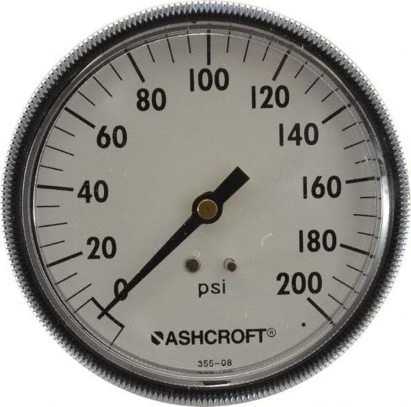 Ashcroft - 3-1/2" Dial, 1/4 Thread, 0-200 Scale Range, Pressure Gauge - Center Back Connection Mount - A1 Tooling