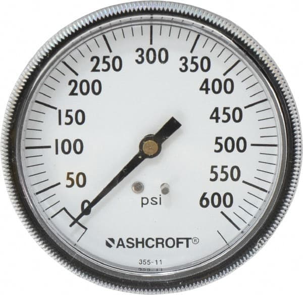 Ashcroft - 3-1/2" Dial, 1/4 Thread, 0-600 Scale Range, Pressure Gauge - Center Back Connection Mount - A1 Tooling