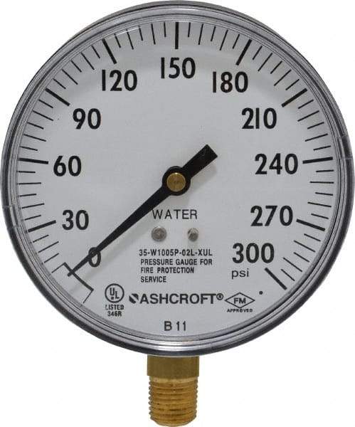 Ashcroft - 3-1/2" Dial, 1/4 Thread, 0-300 Scale Range, Pressure Gauge - Lower Connection Mount - A1 Tooling