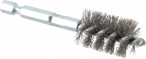 Schaefer Brush - 5/8 Inch Inside Diameter, 13/16 Inch Actual Brush Diameter, Carbon Steel, Power Fitting and Cleaning Brush - 1/4 Shank Diameter, 3-1/8 Inch Long, Hex Shaft Stem, 3/4 Inch Refrigeration Outside Diameter - A1 Tooling