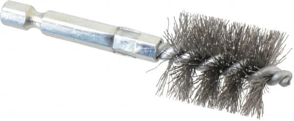 Schaefer Brush - 3/4 Inch Inside Diameter, 15/16 Inch Actual Brush Diameter, Carbon Steel, Power Fitting and Cleaning Brush - 1/4 Shank Diameter, 3-1/8 Inch Long, Hex Shaft Stem, 7/8 Inch Refrigeration Outside Diameter - A1 Tooling