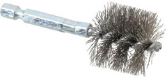 Schaefer Brush - 1 Inch Inside Diameter, 1-3/16 Inch Actual Brush Diameter, Carbon Steel, Power Fitting and Cleaning Brush - 1/4 Shank Diameter, 3-1/8 Inch Long, Hex Shaft Stem, 1-1/8 Inch Refrigeration Outside Diameter - A1 Tooling