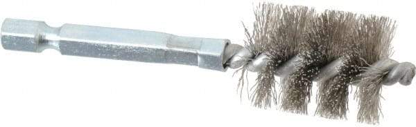 Schaefer Brush - 5/8 Inch Inside Diameter, 13/16 Inch Actual Brush Diameter, Stainless Steel, Power Fitting and Cleaning Brush - 1/4 Shank Diameter, 3-1/8 Inch Long, Hex Shaft Stem, 3/4 Inch Refrigeration Outside Diameter - A1 Tooling