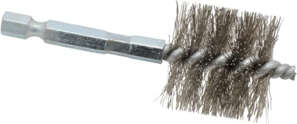 Schaefer Brush - 1 Inch Inside Diameter, 1-3/16 Inch Actual Brush Diameter, Stainless Steel, Power Fitting and Cleaning Brush - 1/4 Shank Diameter, 3-1/8 Inch Long, Hex Shaft Stem, 1-1/8 Inch Refrigeration Outside Diameter - A1 Tooling