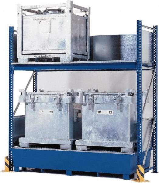 Denios - 385 Gal Sump Capacity, Steel IBC Tote Rack - 126" Long x 54" Wide x 120" High, 10,000 Lb Capacity, 4 Totes - A1 Tooling