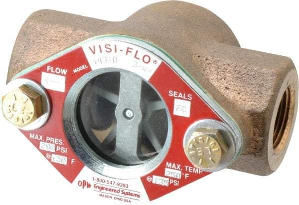 OPW Engineered Systems - 3/4 Inch, Bronze, Visi-Flo Sight Flow Indicator - 200 Max psi, 4-1/8 Inch Overall Length - A1 Tooling