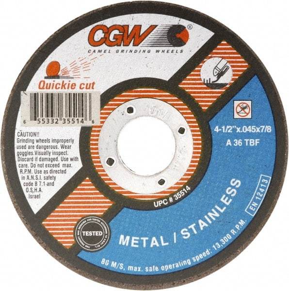 Camel Grinding Wheels - 7" 36 Grit Aluminum Oxide Cutoff Wheel - 1/16" Thick, 7/8" Arbor, 8,500 Max RPM - A1 Tooling