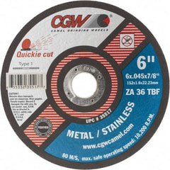 Camel Grinding Wheels - 6" 36 Grit Aluminum Oxide Cutoff Wheel - 0.045" Thick, 7/8" Arbor, 10,200 Max RPM, Use with Angle Grinders - A1 Tooling