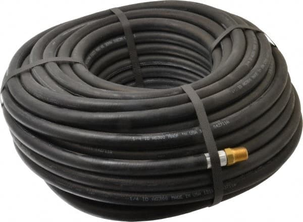 Alliance Hose & Rubber - 1/4" ID x 9/16" OD 100' Long Multipurpose Air Hose - MNPT x FNPT(Swivel) Ends, 300 Working psi, -40 to 190°F, 1/4" Fitting, Black - A1 Tooling