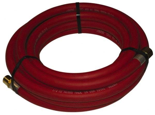 Alliance Hose & Rubber - 1/2" ID x 27/32" OD 25' Long Multipurpose Air Hose - MNPT x FNPT(Swivel) Ends, 300 Working psi, -40 to 190°F, 1/2" Fitting, Red - A1 Tooling