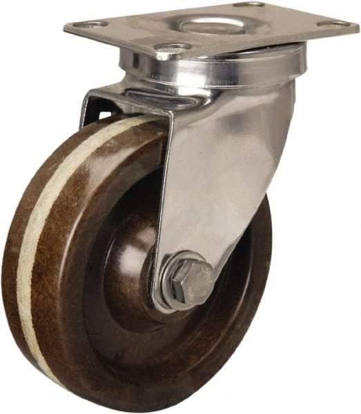 Hamilton - 4" Diam x 1-1/4" Wide x 5-1/8" OAH Top Plate Mount Swivel Caster - Phenolic, 300 Lb Capacity, Plain Bore Bearing, 2-3/8 x 3-5/8" Plate - A1 Tooling