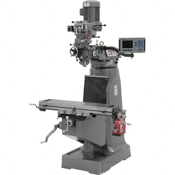 Jet - 9" Table Width x 42" Table Length, Step Pulley Control, 3 Phase Knee Milling Machine - R8 Spindle Taper, 2 hp - A1 Tooling