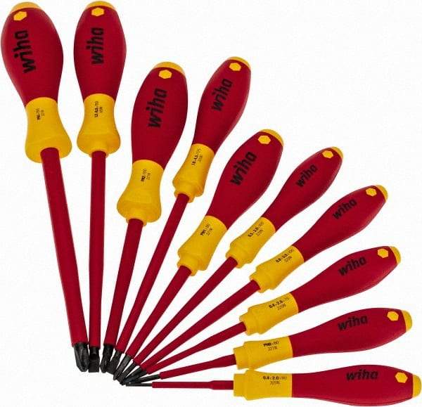 Wiha - 10 Piece Phillips & Slotted Screwdriver Set - Blade Sizes: Width mm 2, 2.5, 3, 3.5, 4.5 & 6.5, Bit Sizes: Philips #0 to #3, Metric Length mm: 60mm, 75mm, 80mm, 100mm, 125mm & 150mm - A1 Tooling