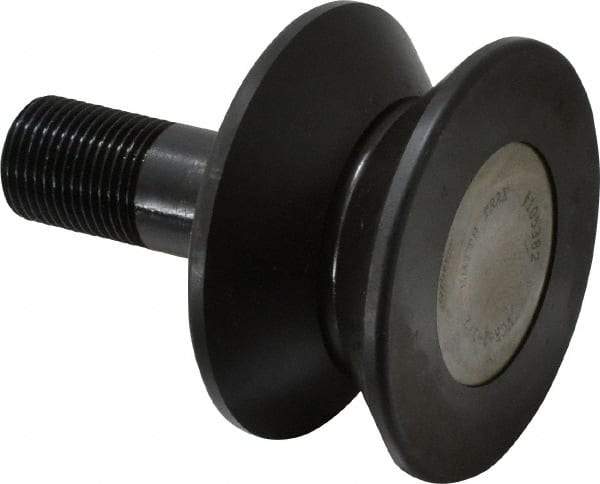 Accurate Bushing - 2-1/2" Roller Diam x 1-5/16" Width, 3/4" Stud Diam x 1-3/4" Length, V Guide Roller - Steel, 7/8" Thread Length, 3/4-16 Thread, 2,760 Lb Dynamic Cap, 1,100 Lb Static Cap - A1 Tooling