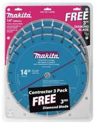 Makita - 14" Diam, 20mm Arbor Hole Diam, Wet & Dry Cut Saw Blade - Diamond-Tipped, Standard Round Arbor - A1 Tooling