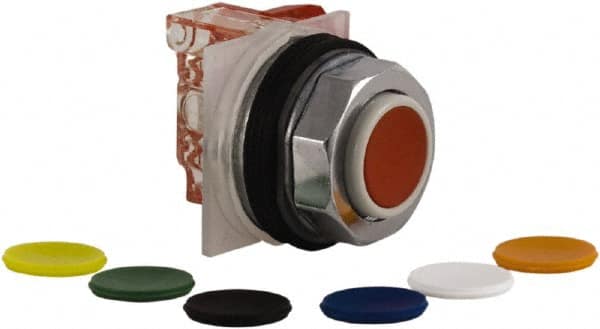 Schneider Electric - 30mm Mount Hole, Extended Straight, Pushbutton Switch with Contact Block - Multicolored Pushbutton, Momentary (MO) - A1 Tooling