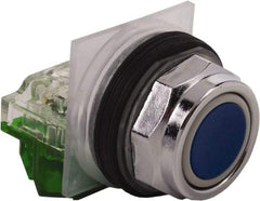 Schneider Electric - 30mm Mount Hole, Extended Straight, Pushbutton Switch with Contact Block - Blue Pushbutton, Momentary (MO) - A1 Tooling