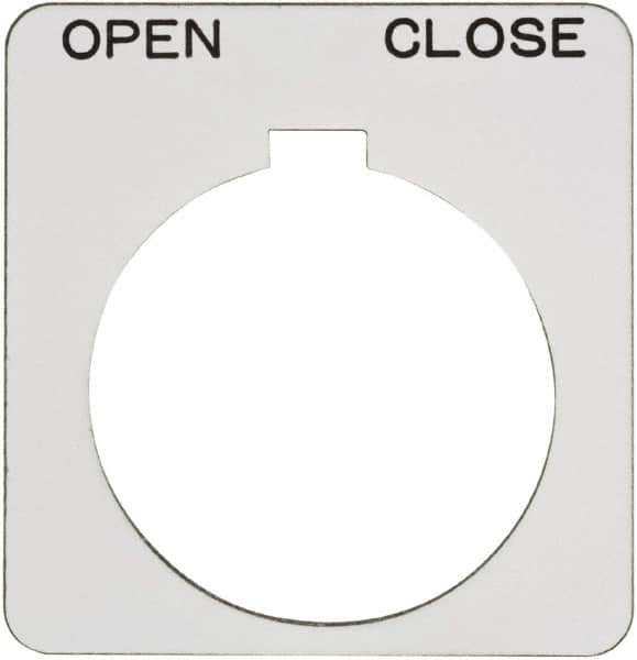 Schneider Electric - Square, Plastic Legend Plate - Open-Close - White Background, Black Letters, 1.22 Inch Hole Diameter, 1-3/4 Inch Square - A1 Tooling