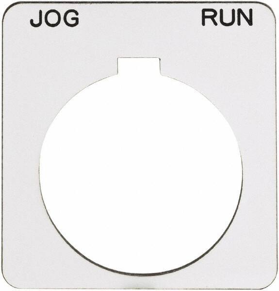 Schneider Electric - Square, Plastic Legend Plate - Jog-Run - White Background, Black Letters, 1.22 Inch Hole Diameter, 1-3/4 Inch Square - A1 Tooling