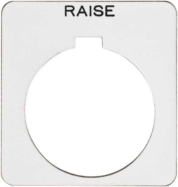 Schneider Electric - Square, Plastic Legend Plate - Raise - White Background, Black Letters, 1.22 Inch Hole Diameter, 1-3/4 Inch Square - A1 Tooling