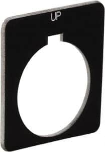 Schneider Electric - Square, Plastic Legend Plate - Up - Black Background, White Letters, 1.22 Inch Hole Diameter, 1-3/4 Inch Square - A1 Tooling