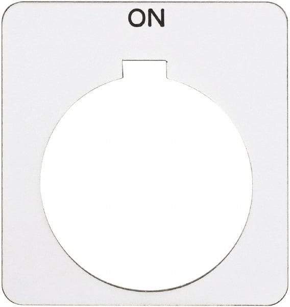 Schneider Electric - Square, Plastic Legend Plate - On - White Background, Black Letters, 1.22 Inch Hole Diameter, 1-3/4 Inch Square - A1 Tooling