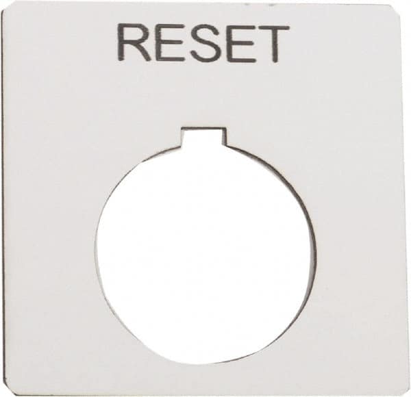 Schneider Electric - Square, Plastic Legend Plate - Reset - White Background, Black Letters, 1.2 Inch Hole Diameter, 2-1/4 Inch Square - A1 Tooling