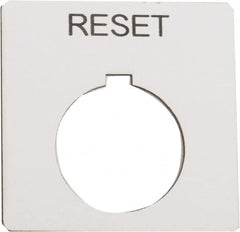 Schneider Electric - Square, Plastic Legend Plate - Reset - White Background, Black Letters, 1.2 Inch Hole Diameter, 2-1/4 Inch Square - A1 Tooling