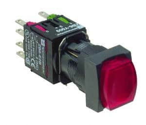 Schneider Electric - 16mm Mount Hole, Extended Straight, Pushbutton Switch with Contact Block - Square, Red Pushbutton, Illuminated, Momentary (MO) - A1 Tooling