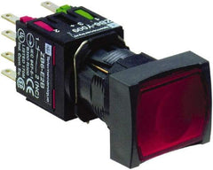 Schneider Electric - 16mm Mount Hole, Flush, Pushbutton Switch with Contact Block - Rectangle, Red Pushbutton, Illuminated, Momentary (MO) - A1 Tooling