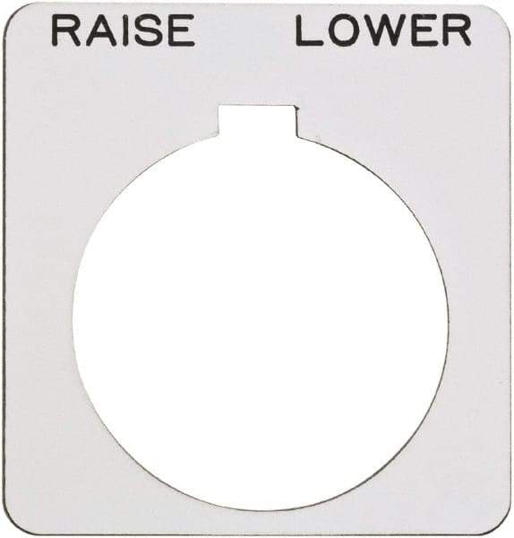 Schneider Electric - Square, Plastic Legend Plate - Raise-Lower - White Background, Black Letters, 1.22 Inch Hole Diameter, 1-3/4 Inch Square - A1 Tooling