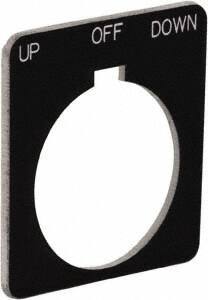 Schneider Electric - Square, Plastic Legend Plate - Up-Off-Down - Black Background, White Letters, 1.22 Inch Hole Diameter, 1-3/4 Inch Square - A1 Tooling