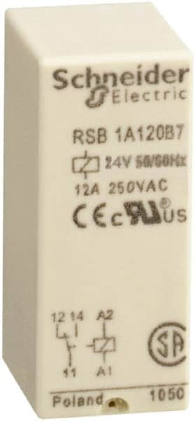 Schneider Electric - 3,000 VA Power Rating, Electromechanical Plug-in General Purpose Relay - 12 Amp at 250 VAC & 12 Amp at 28 VDC, 1CO, 24 VAC - A1 Tooling