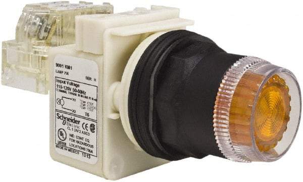 Schneider Electric - 30mm Mount Hole, Extended Straight, Pushbutton Switch with Contact Block - Amber Pushbutton, Momentary (MO) - A1 Tooling