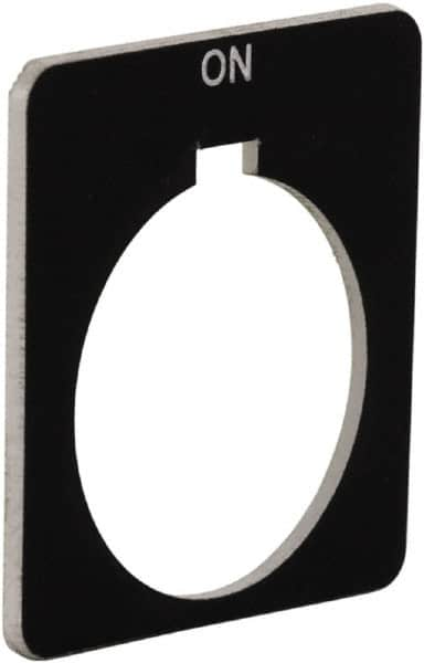 Schneider Electric - Square, Plastic Legend Plate - On - Black Background, White Letters, 1.2 Inch Hole Diameter, 1-3/4 Inch Square - A1 Tooling