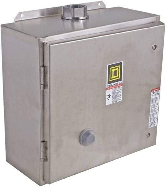 Square D - 110 Coil VAC at 50 Hz, 120 Coil VAC at 60 Hz, 27 Amp, NEMA Size 1, Reversible Enclosed Enclosure NEMA Motor Starter - 3 Phase hp: 10 at 460 VAC, 10 at 575 VAC, 7-1/2 at 200 VAC, 7-1/2 at 230 VAC, 4x Enclosure Rating - A1 Tooling