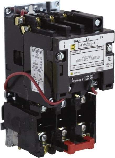 Square D - 277 Coil VAC at 60 Hz, 27 Amp, NEMA Size 1, Nonreversible Open Enclosure NEMA Motor Starter - 3 Phase hp: 10 at 460 VAC, 10 at 575 VAC, 7-1/2 at 200 VAC, 7-1/2 at 230 VAC - A1 Tooling