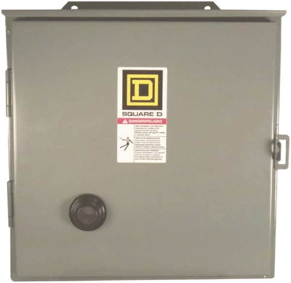 Square D - 110 Coil VAC at 50 Hz, 120 Coil VAC at 60 Hz, 27 Amp, NEMA Size 1, Reversible Enclosed Enclosure NEMA Motor Starter - 3 Phase hp: 10 at 460 VAC, 10 at 575 VAC, 7-1/2 at 200 VAC, 7-1/2 at 230 VAC, 12 Enclosure Rating - A1 Tooling