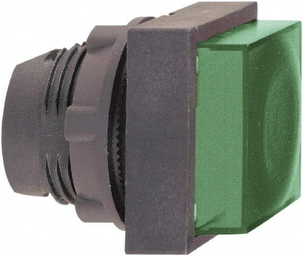 Schneider Electric - 22mm Mount Hole, Extended Straight, Pushbutton Switch Only - Square, Green Pushbutton, Illuminated, Momentary (MO) - A1 Tooling