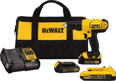 DeWALT - 20 Volt 1/2" Chuck Mid-Handle Cordless Drill - 0-450 & 0-1500 RPM, Single-Sleeve Ratcheting Chuck, Reversible, 3 Lithium-Ion Batteries Included - A1 Tooling