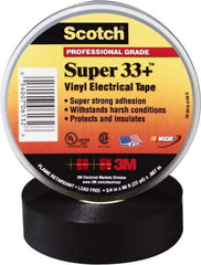 3M - 3/4" x 52', Black Vinyl Electrical Tape - Series 33+, 7 mil Thick, 1,150 V/mil Dielectric Strength, 15 Lb./Inch Tensile Strength - A1 Tooling