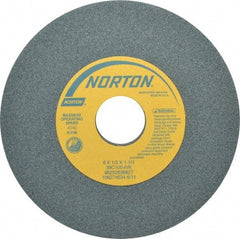 Norton - 6" Diam x 1-1/4" Hole x 1/2" Thick, I Hardness, 100 Grit Surface Grinding Wheel - Silicon Carbide, Type 1, Fine Grade, 4,140 Max RPM, Vitrified Bond, No Recess - A1 Tooling