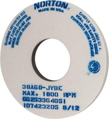 Norton - 14" Diam x 5" Hole x 1" Thick, J Hardness, 60 Grit Surface Grinding Wheel - Aluminum Oxide, Type 1, Medium Grade, 1,800 Max RPM, Vitrified Bond, No Recess - A1 Tooling